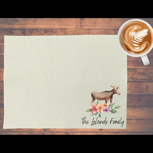 Set of 2 Personalized Linen Placemats-Moose - Picture 1 of 4